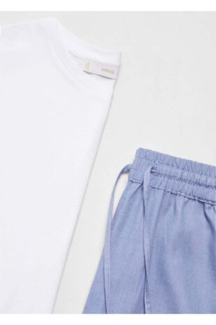 ست پیژامه آبی فاق نرمال بلند زنانه مانگو 57065803