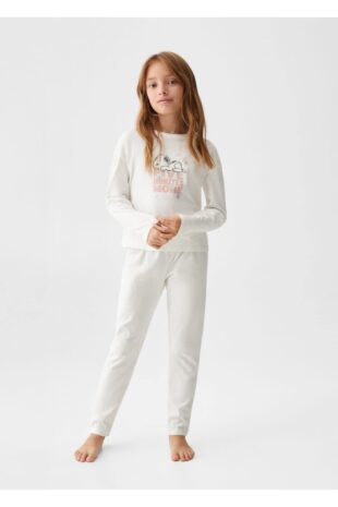 ست پیژامه سفید فاق نرمال بلند دخترانه مانگو 57059090