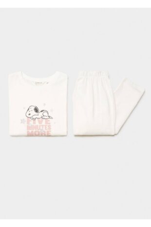 ست پیژامه سفید فاق نرمال بلند دخترانه مانگو 57059090