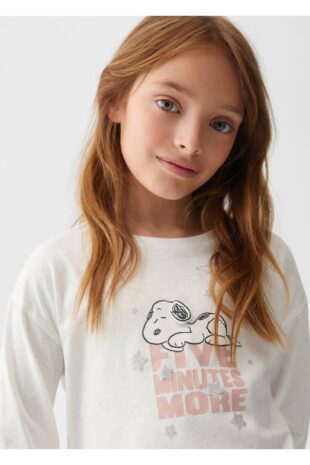 ست پیژامه سفید فاق نرمال بلند دخترانه مانگو 57059090