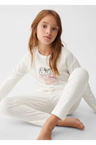 ست پیژامه سفید فاق نرمال بلند دخترانه مانگو 57059090