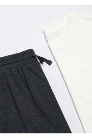 ست پیژامه خاکستری فاق نرمال بلند مردانه مانگو 57015801