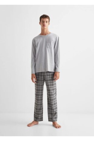ست پیژامه خاکستری فاق نرمال بلند مردانه مانگو 57025800