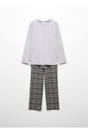 ست پیژامه خاکستری فاق نرمال بلند مردانه مانگو 57025800