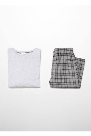 ست پیژامه خاکستری فاق نرمال بلند مردانه مانگو 57025800