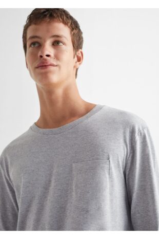 ست پیژامه خاکستری فاق نرمال بلند مردانه مانگو 57025800