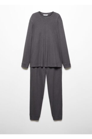 ست پیژامه خاکستری فاق نرمال بلند مردانه مانگو 57026017