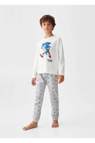 ست پیژامه سفید فاق نرمال بلند پسرانه مانگو 57074027