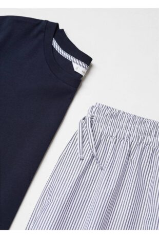 ست پیژامه لاجورد فاق نرمال بلند مردانه مانگو 57075798