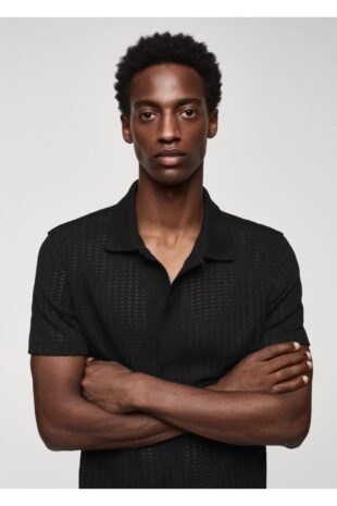 تی شرت سیاه مردانه مانگو 57085810