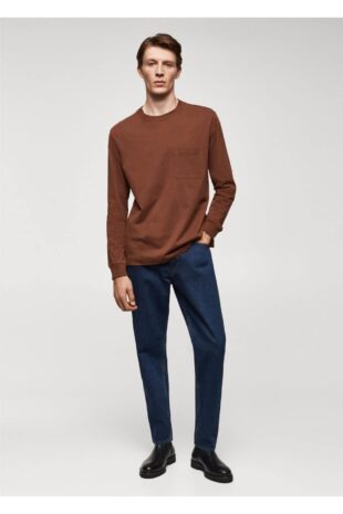 تی شرت قهوه ای مردانه مانگو 57095961