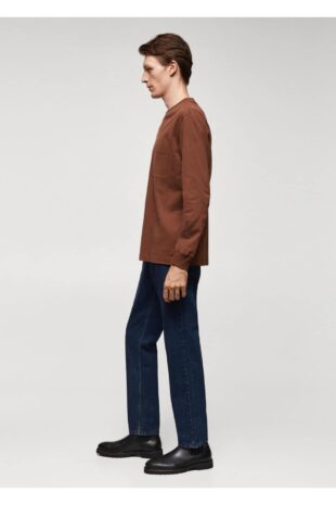 تی شرت قهوه ای مردانه مانگو 57095961