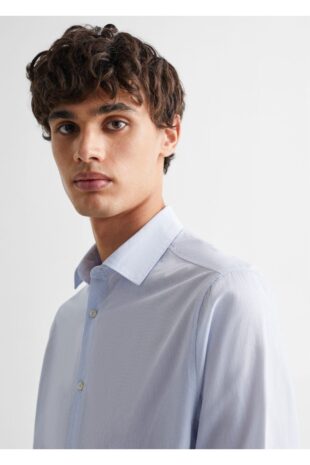 پیراهن آبی مردانه مانگو 67060651