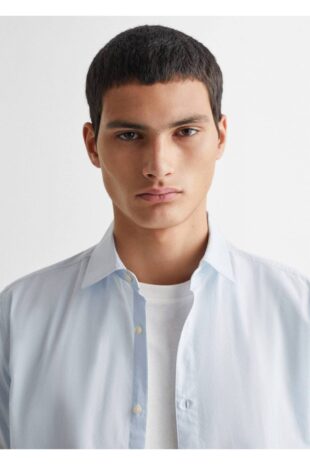 پیراهن آبی مردانه مانگو 67060651