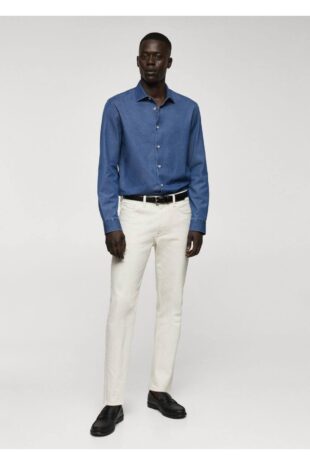 پیراهن آبی مردانه مانگو 67070628