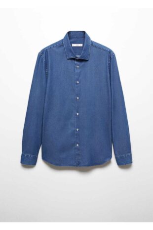 پیراهن آبی مردانه مانگو 67070628