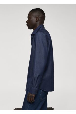 پیراهن آبی مردانه مانگو 67070628