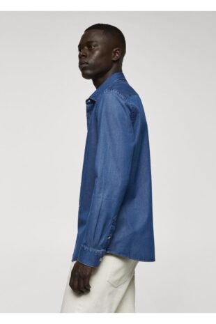 پیراهن آبی مردانه مانگو 67070628