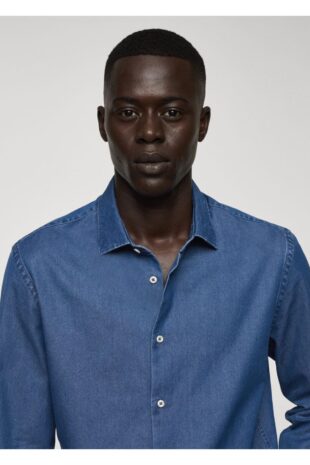 پیراهن آبی مردانه مانگو 67070628