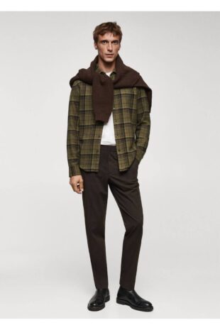 پیراهن خاکی مردانه مانگو 67080637