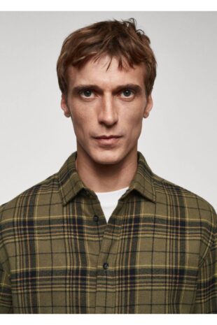 پیراهن خاکی مردانه مانگو 67080637