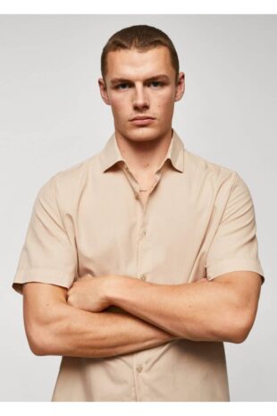 پیراهن بژ مردانه مانگو 57040577