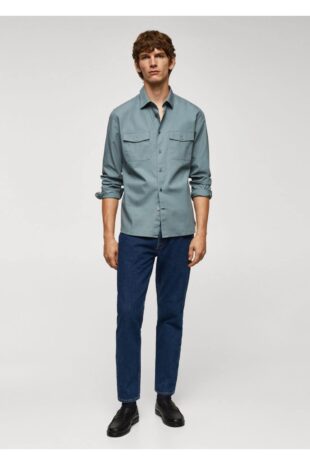 پیراهن آبی مردانه مانگو 57084386
