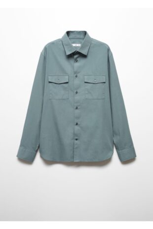 پیراهن آبی مردانه مانگو 57084386