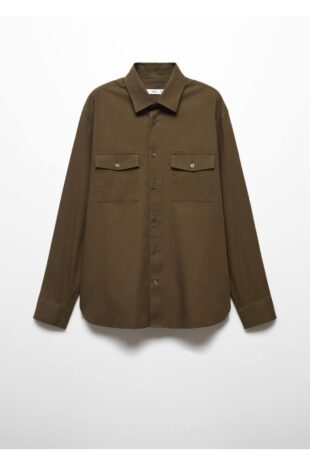 پیراهن خاکی مردانه مانگو 57084386