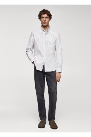 پیراهن آبی مردانه مانگو 67030631