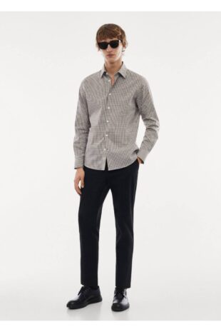 پیراهن خاکی مردانه مانگو 67030633