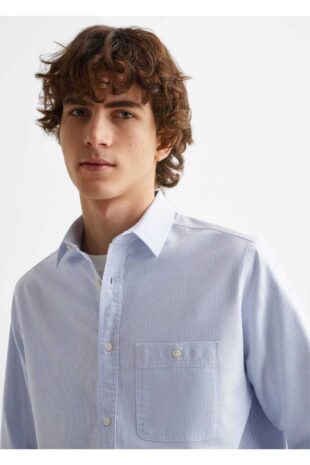 پیراهن آبی مردانه مانگو 67030655