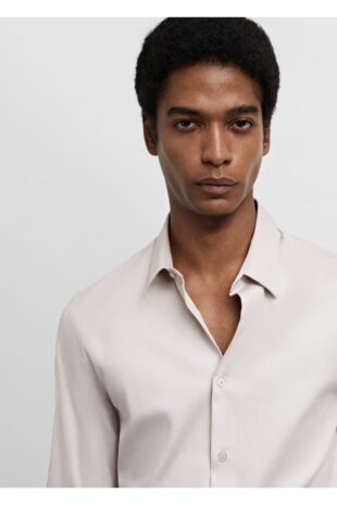 پیراهن خاکستری مردانه مانگو 67050268