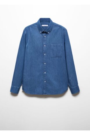 پیراهن آبی مردانه مانگو 67060638