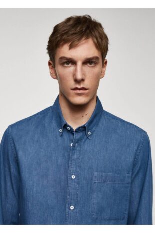 پیراهن آبی مردانه مانگو 67060638