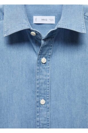 پیراهن آبی مردانه مانگو 67060654