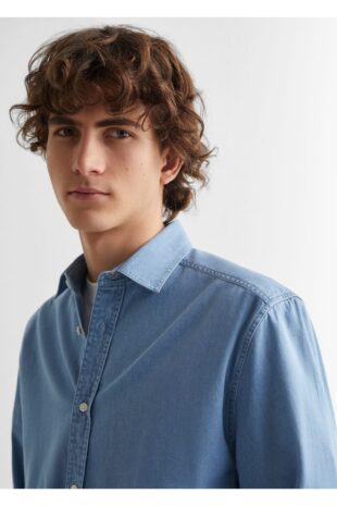 پیراهن آبی مردانه مانگو 67060654