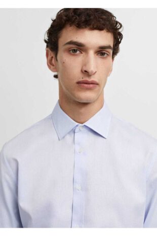 پیراهن آبی مردانه مانگو 67090619