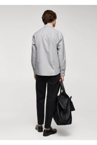 پیراهن خاکستری مردانه مانگو 67080625