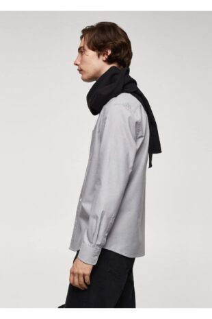 پیراهن خاکستری مردانه مانگو 67080625