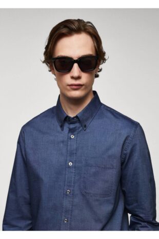 پیراهن آبی مردانه مانگو 67080625