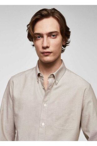 پیراهن خاکی مردانه مانگو 67080625