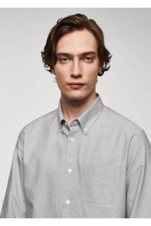پیراهن خاکستری مردانه مانگو 67080625