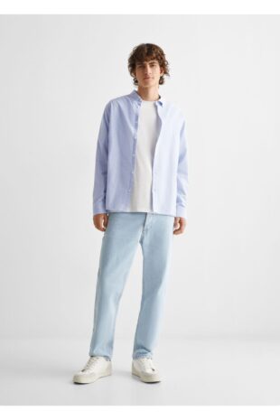 پیراهن آبی مردانه مانگو 67080649