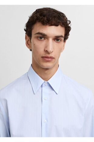 پیراهن آبی مردانه مانگو 67090621