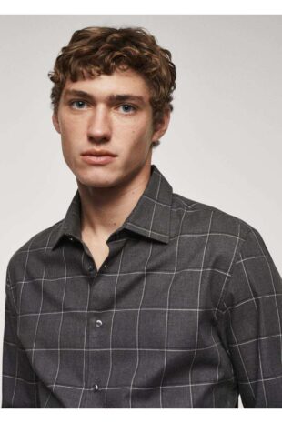 پیراهن خاکستری مردانه مانگو 67040630