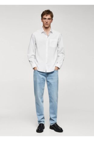 پیراهن آبی مردانه مانگو 67060629