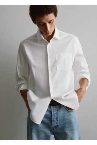 پیراهن آبی مردانه مانگو 67060629