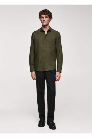 پیراهن خاکی مردانه مانگو 67080635