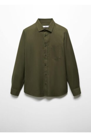 پیراهن خاکی مردانه مانگو 67080635